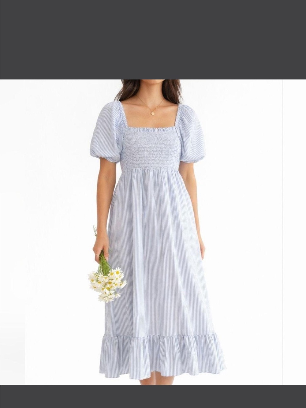 J. Crew Light Blue Striped Puff-Sleeve Midi Dress